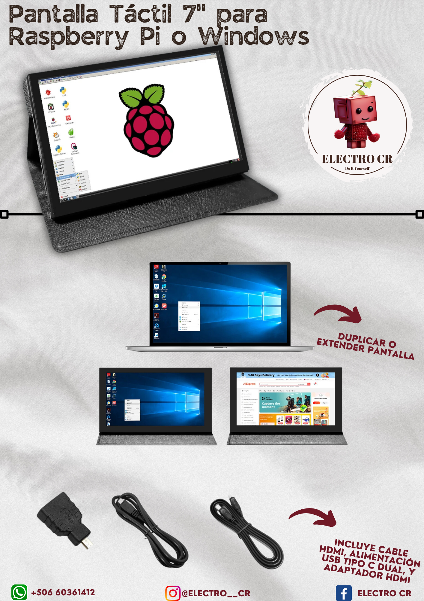 Pantalla Raspberry Pi Pantalla Externa Táctil 7